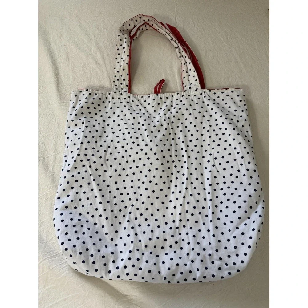 Womens Large Red Stripe Nautical Hello Sailor Reversible Denim Tote